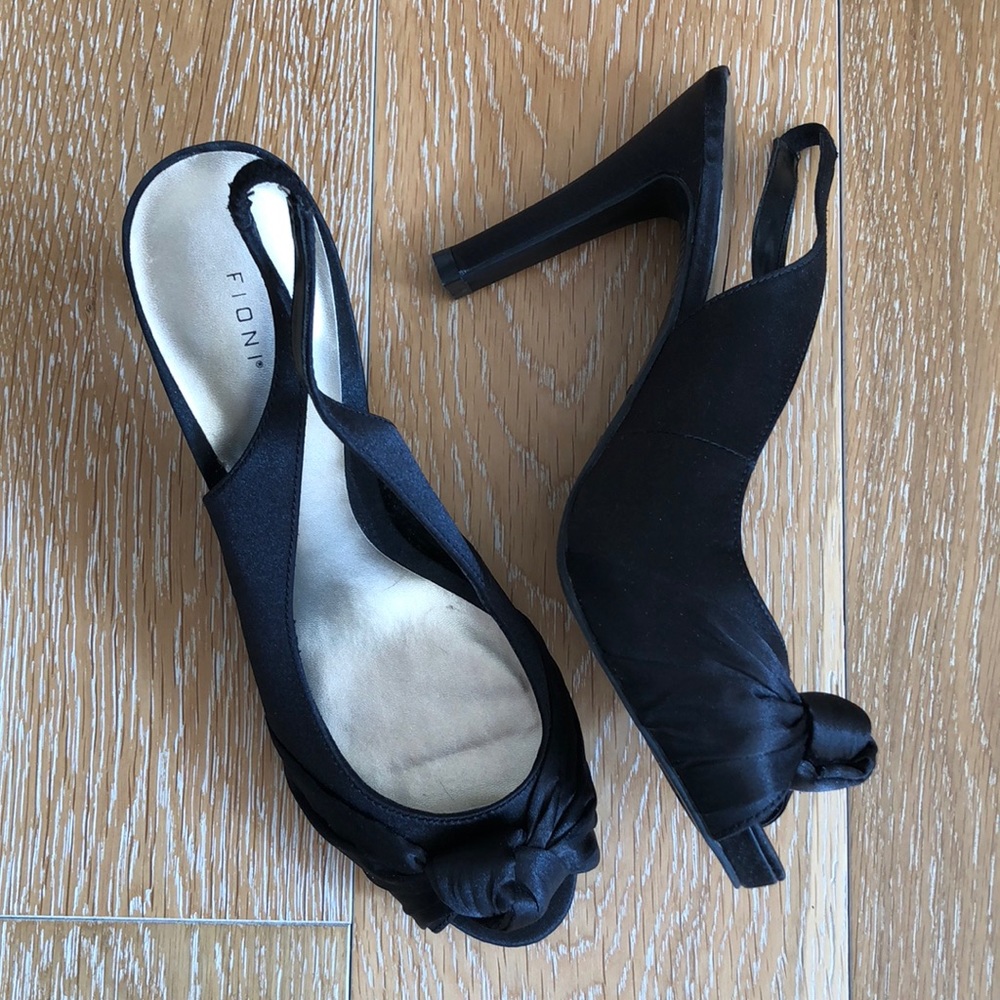 Black Satin Peeptoe Slingback Pumps NWOB